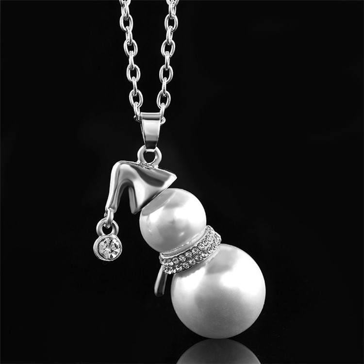 Christmas Snowman Pearl Plated Necklace Women Fashion Jewelry Set - Silver-2