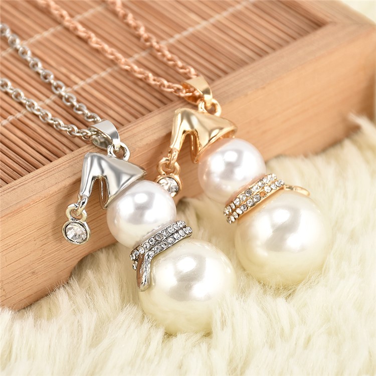 Christmas Snowman Pearl Plated Necklace Women Fashion Jewelry Set - Silver-3