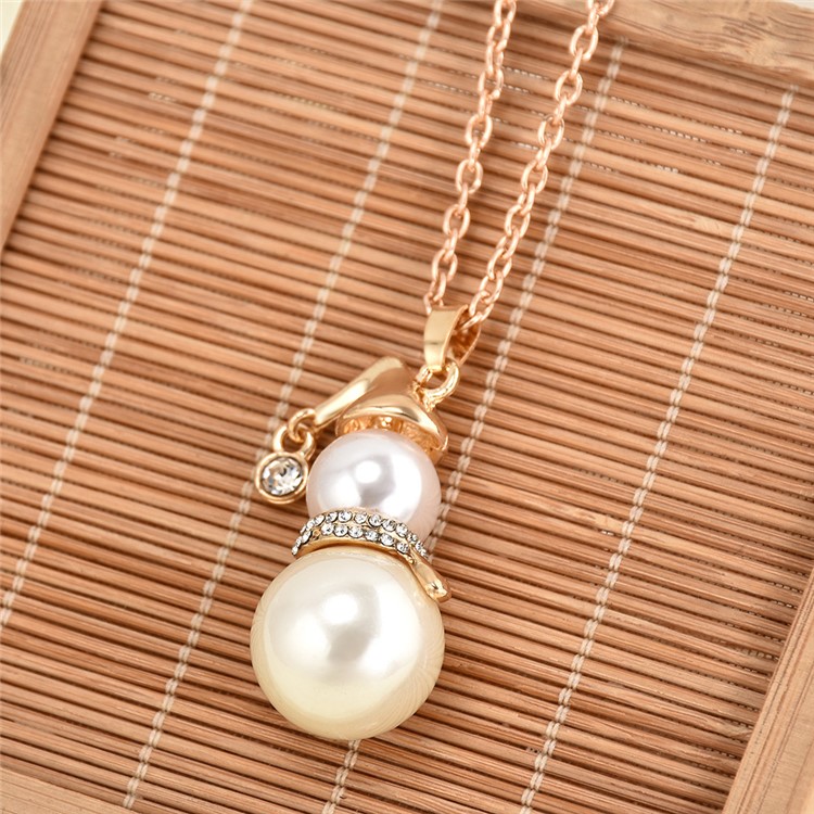 Christmas Snowman Pearl Plated Pendant Necklace Women Fashion Jewelry Set - Gold-1