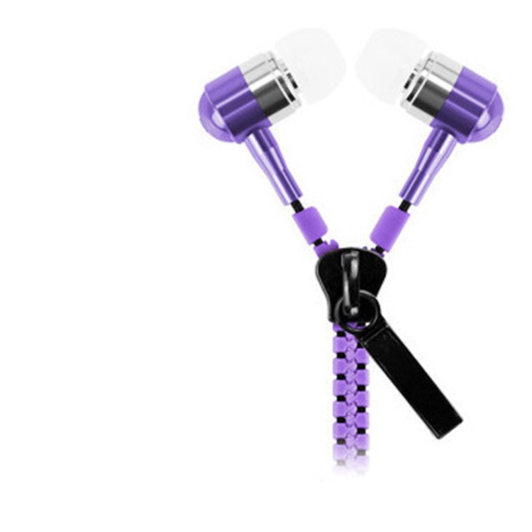 Universal 3.5mm Stereo Zipper Earphone Headphone with Microphone - Purple-1