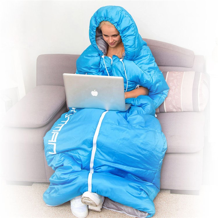 Portable Ultra-lightweight Warm Cotton Sleeping Bag with Armholes for Travelling Camping Hiking - Baby Blue-1