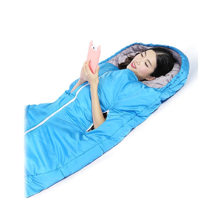 Portable Ultra-lightweight Warm Cotton Sleeping Bag with Armholes for Travelling Camping Hiking - Baby Blue-2