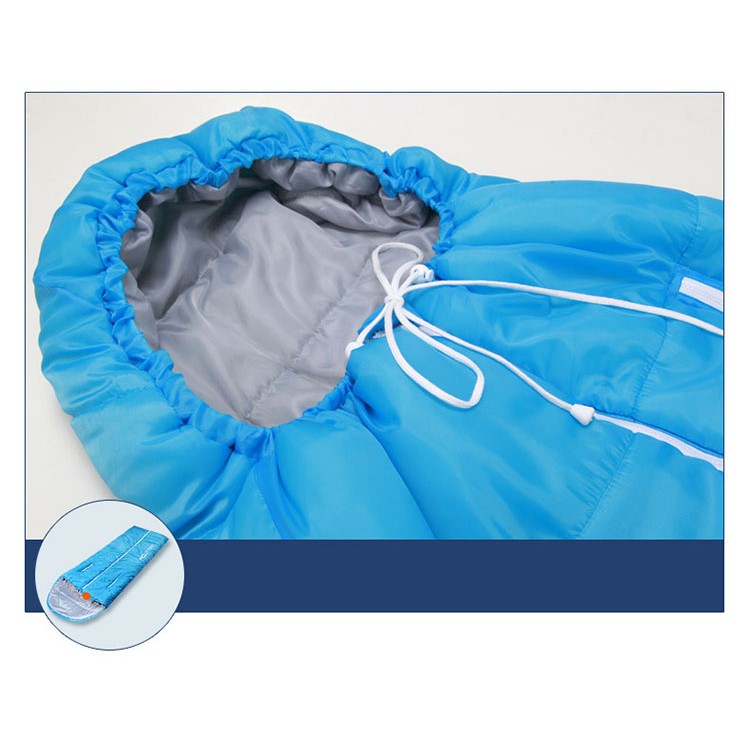 1.1KG Autumn Winter Envelope Hooded Sleeping Bag Outdoor Travel Camping Adult Sleeping Bag with Stretch Hands Opening - Baby Blue-6