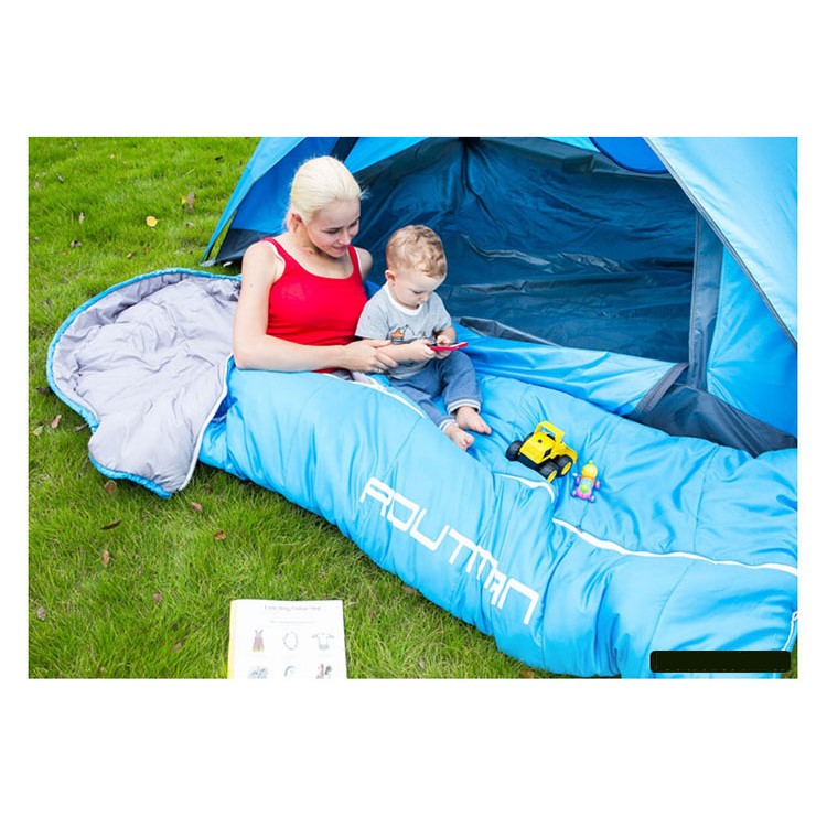 1.1KG Autumn Winter Envelope Hooded Sleeping Bag Outdoor Travel Camping Adult Sleeping Bag with Stretch Hands Opening - Baby Blue-9