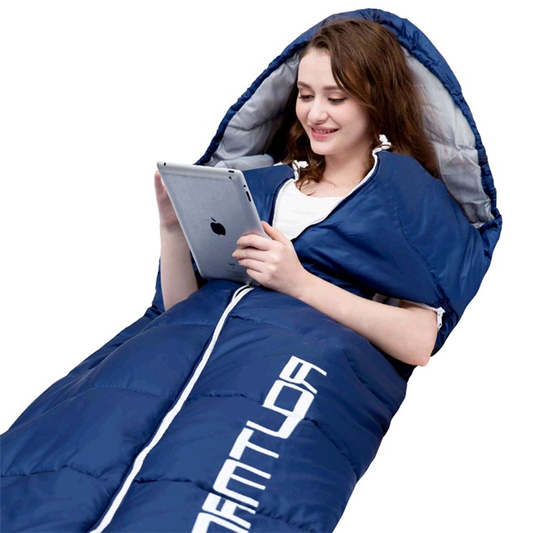 1.35KG Autumn Winter Envelope Hooded Cozy Sleeping Bag Outdoor Travel Camping Adult Sleeping Bag with Stretch Hands Opening - Dark Blue-1