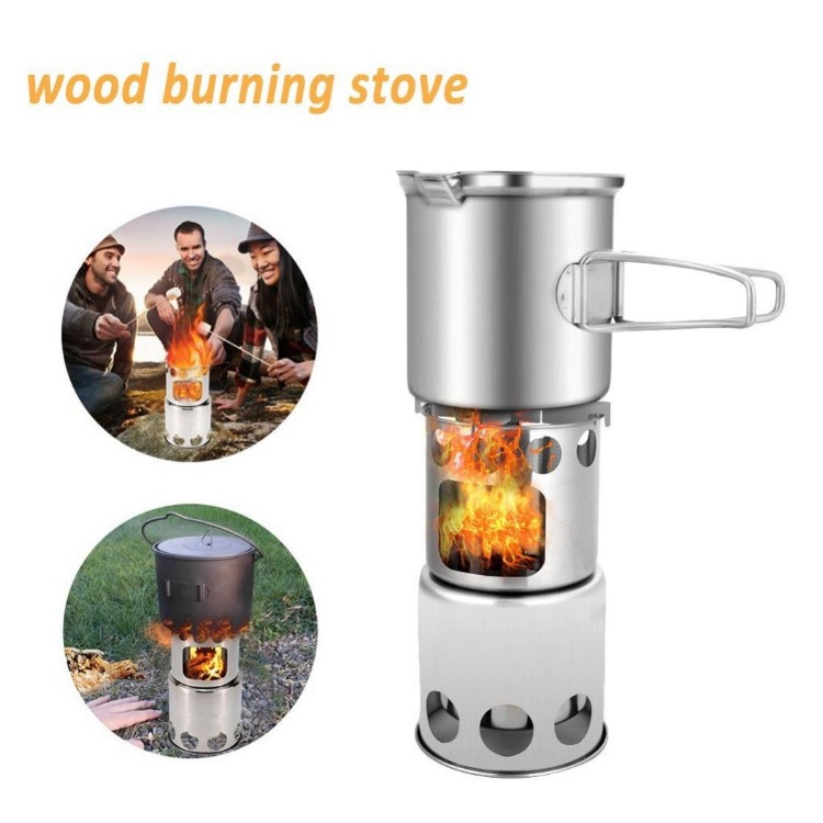 Portable Wood Burning Stove Stainless Steel Pots Set for Camping-2