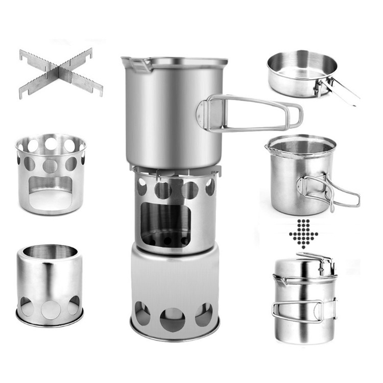 Portable Wood Burning Stove Stainless Steel Pots Set for Camping-3