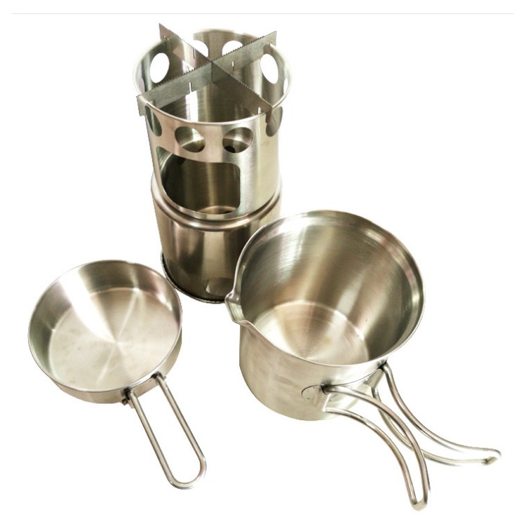 Portable Wood Burning Stove Stainless Steel Pots Set for Camping-4