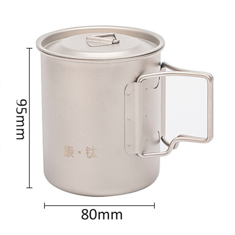 450ml Outdoor Portable Water Cup Mug Camping Ultralight Titanium Cup Bowl with Foldable Handle-1