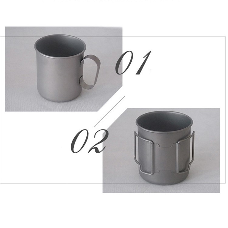 450ml Outdoor Portable Water Cup Mug Camping Ultralight Titanium Cup Bowl with Foldable Handle-2