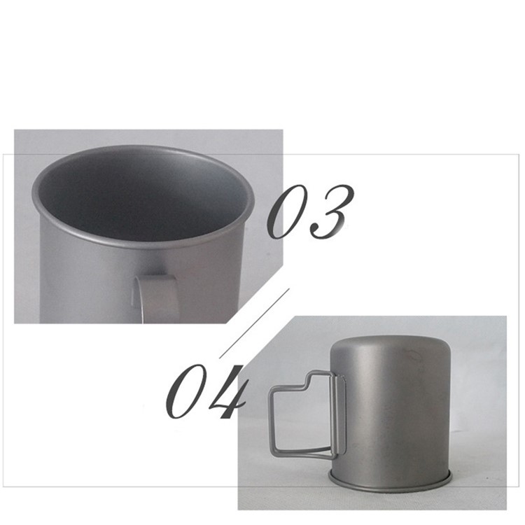 450ml Outdoor Portable Water Cup Mug Camping Ultralight Titanium Cup Bowl with Foldable Handle-3