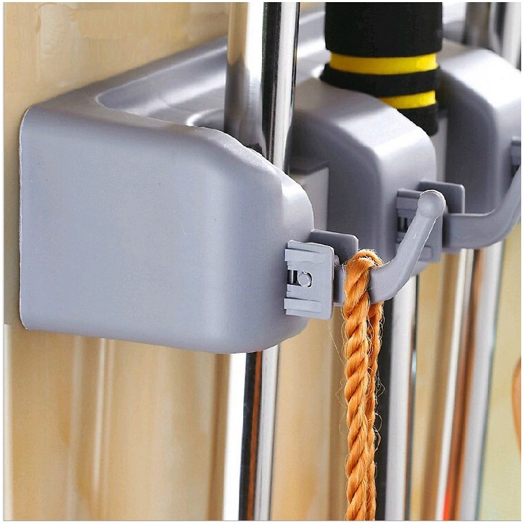 Wall Mounted Mop Broom Holder Organizer with 3 Positions and 4 Hooks-1
