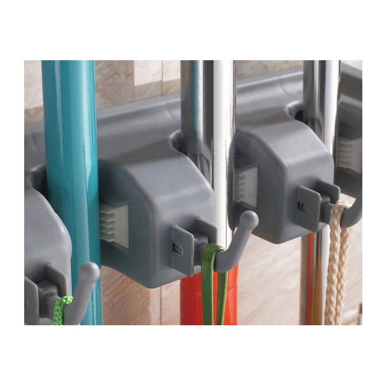 Wall Mounted Mop Broom Holder Organizer with 3 Positions and 4 Hooks-5