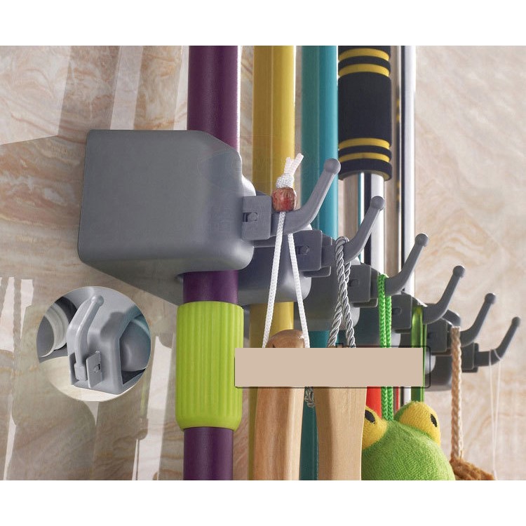 Wall Mounted Mop Broom Holder Organizer with 3 Positions and 4 Hooks-6