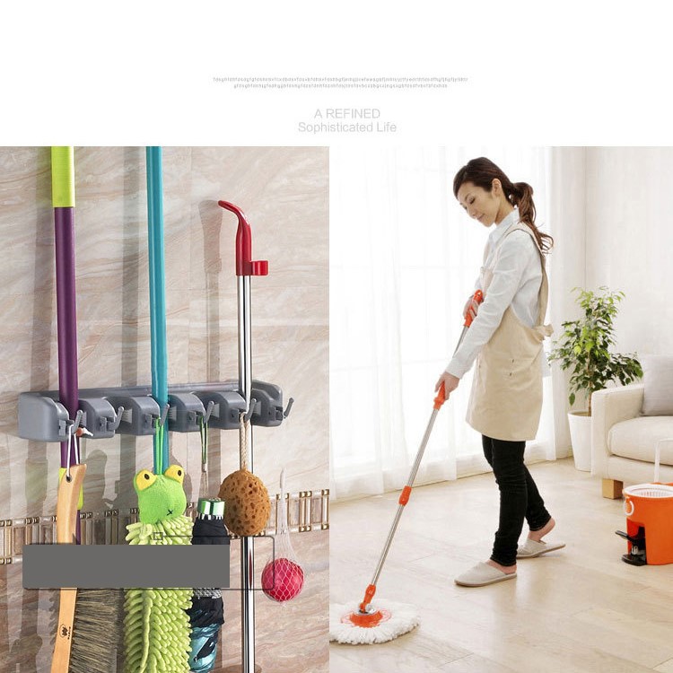Wall Mounted Mop Broom Holder Organizer with 3 Positions and 4 Hooks-9
