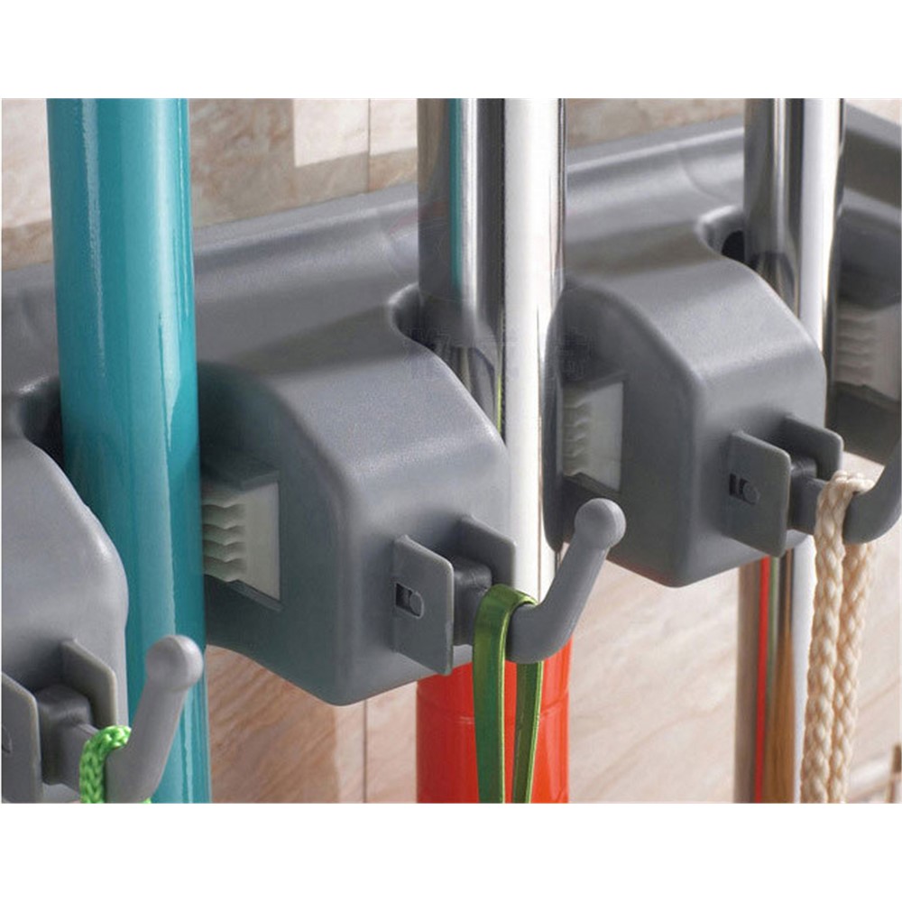 Wall Mounted Mop Broom Holder Storage with 4 Positions and 5 Hooks-5