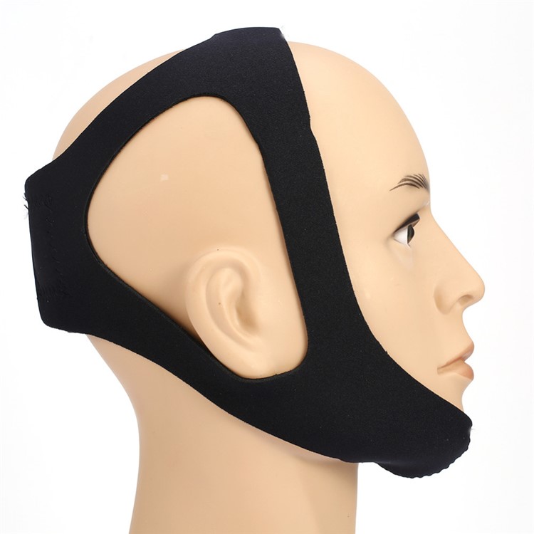 Neoprene Anti Snore Apnea Strap Anti Snoring Chin Strap Instant Snoring Relief Belt for Sleep - Black-2