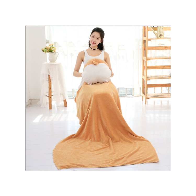 Cute Cartoon Corgi Plush Throw Pillow and Folded Fleece Blankets 2-in-1 Cushion Nap Waist Pillow-2
