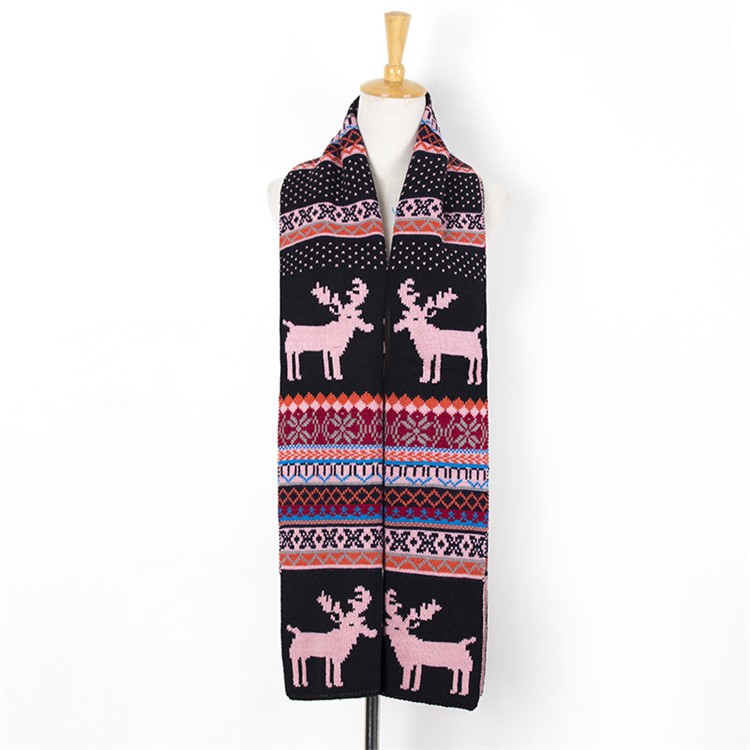 Women's Long Christmas Outdoor/Indoor Reversible Sweater Scarf - Watermelon Red / Black-1