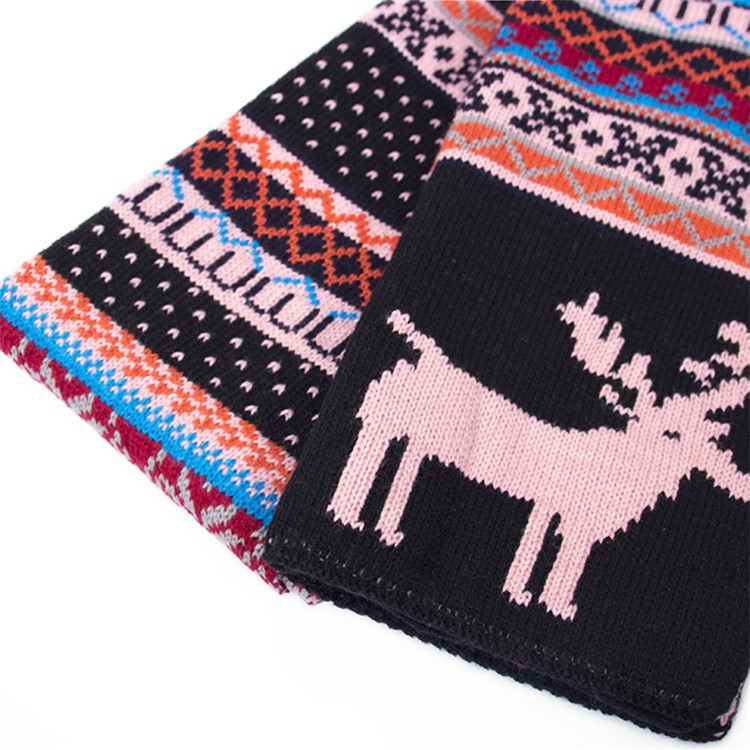 Women's Long Christmas Outdoor/Indoor Reversible Sweater Scarf - Watermelon Red / Black-2
