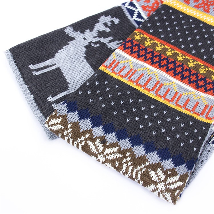 Long Christmas Outdoor/Indoor Warm Reversible Sweater Scarf - Dark Grey / Light Grey-2