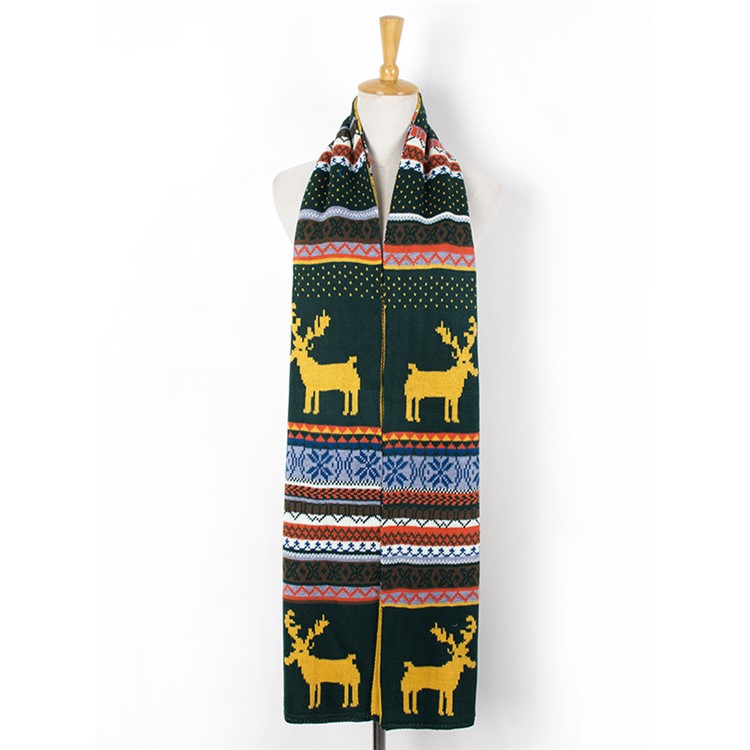 Long Christmas Deer Outdoor/Indoor Reversible Sweater Scarf - Dark Green / Yellow-1