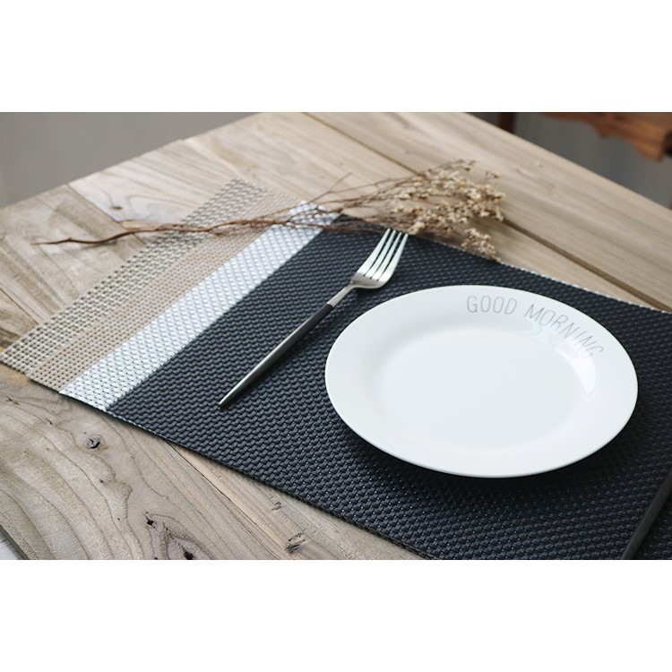 4PCS/Lot Woven Pattern Non-slip PVC Kitchen Placemats for Dining Table, Size: 45 x 30cm - Black-2