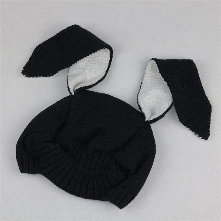 Lovely Spring Winter Warm Knit Rabbit Ears Hat for Baby - Black-1