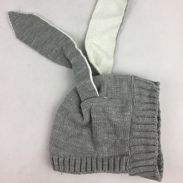 Spring Winter Warm Lovely Knit Rabbit Ears Baby Hat - Grey-10