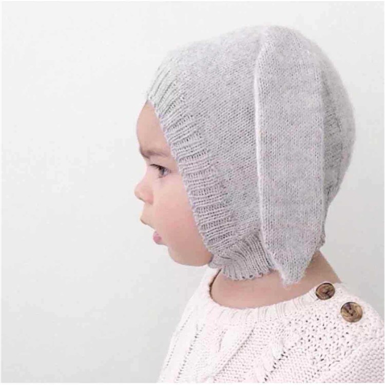 Spring Winter Warm Lovely Knit Rabbit Ears Baby Hat - Grey-2