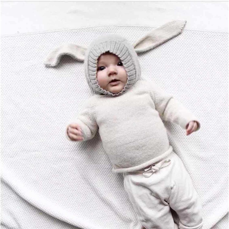 Spring Winter Warm Lovely Knit Rabbit Ears Baby Hat - Grey-5
