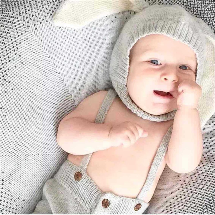 Spring Winter Warm Lovely Knit Rabbit Ears Baby Hat - Grey-6