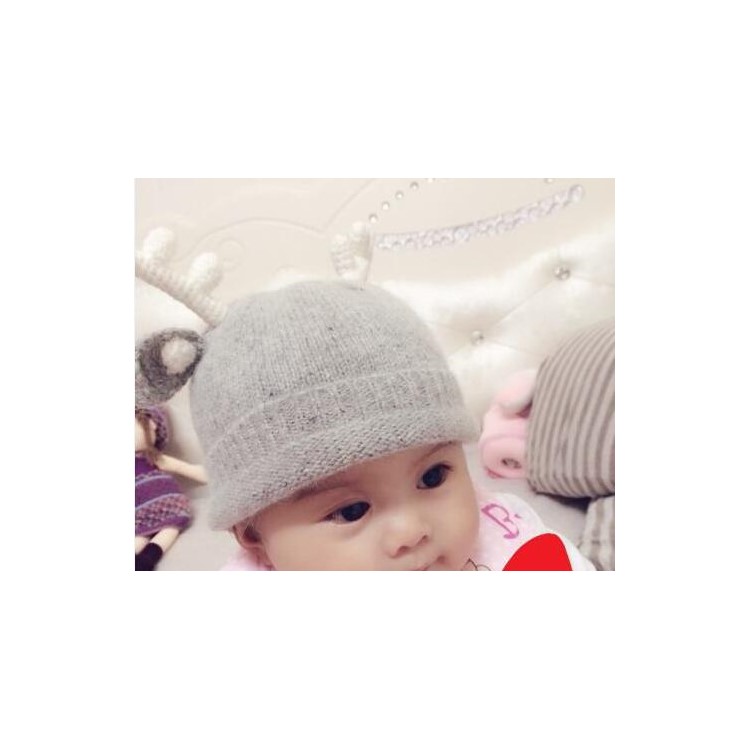 Christmas Elk Horn Warm Autumn Winter Hat Toddler Knitted Hat Baby Crochet Cap - Grey-4
