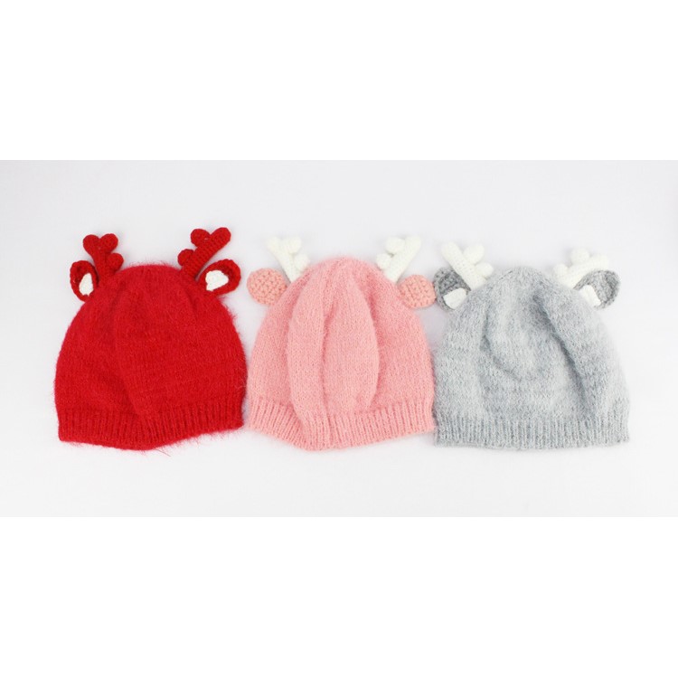 Christmas Elk Horn Warm Autumn Winter Hat Toddler Knitted Hat Baby Crochet Cap - Grey-6