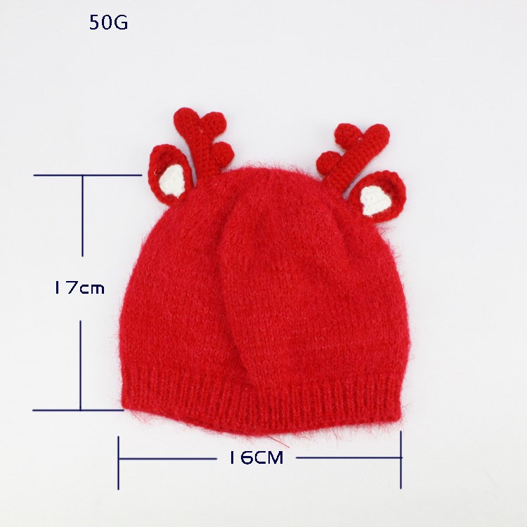 Christmas Elk Horn Toddler Knitted Hat Baby Crochet Cap Warm Autumn Winter Hat - Red-2