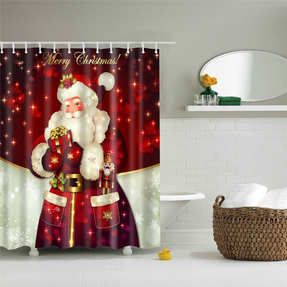 Decoración de la Cortina de Ducha de Baño de Poliéster Impermeable de Navidad Con Gancho, Tamaño: 150 cm x 180 cm - Papá Noel-3