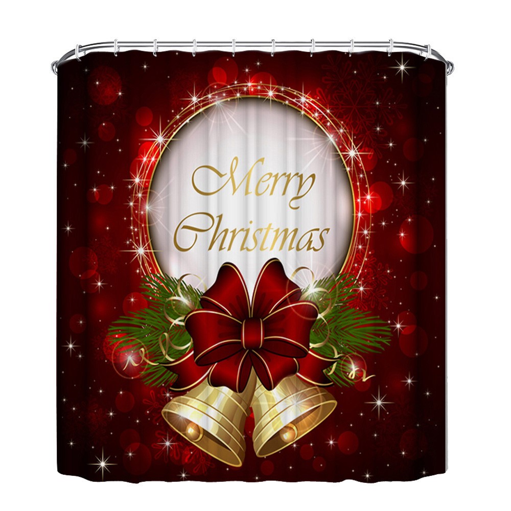 Waterproof Bathroom Christmas Decor Shower Curtain with Hook, Size: 150cm x 180cm - Christmas Bell-1