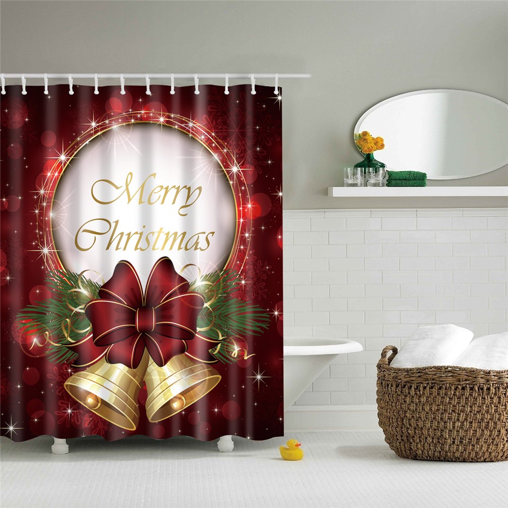 Waterproof Bathroom Christmas Decor Shower Curtain with Hook, Size: 150cm x 180cm - Christmas Bell-2