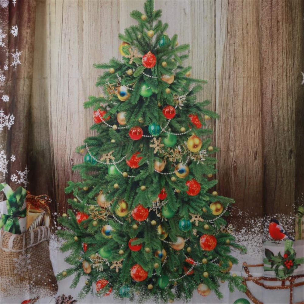 Merry Christmas Waterproof Bathroom Shower Curtain Decor with Hook, Size: 150cm x 180cm - Christmas Tree-3