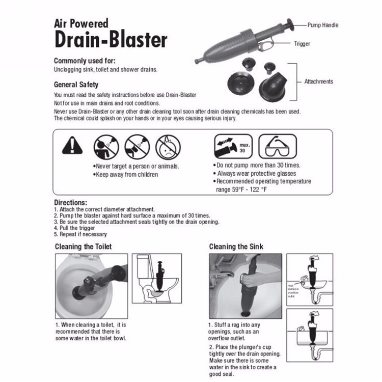 Air Pressure Pump Unclogs Toilet Bathtub Kitchen Floor Drain Cleaning Tool with 3 Suckers-8
