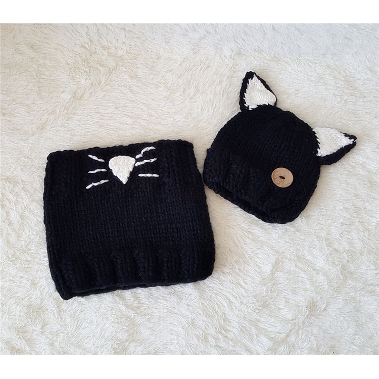 Winter Kids Warm Fox Animal Hats Knitted Coif Hood Scarf Beanies - Black-10