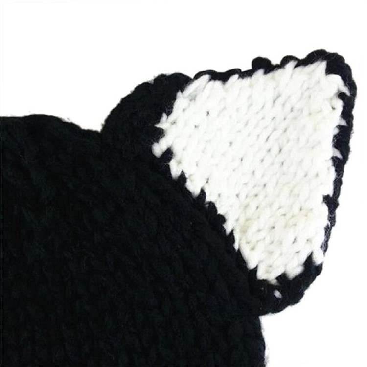 Winter Kids Warm Fox Animal Hats Knitted Coif Hood Scarf Beanies - Black-2