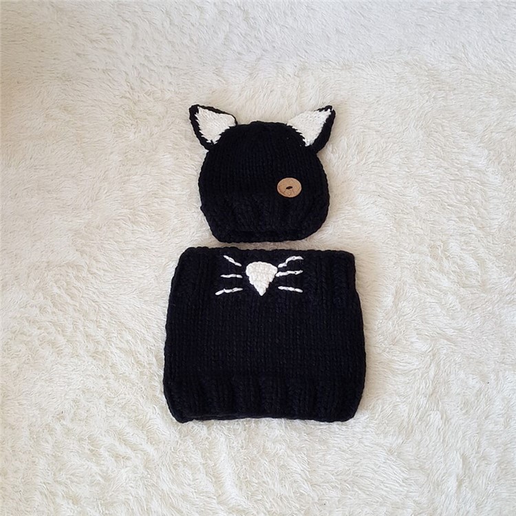 Winter Kids Warm Fox Animal Hats Knitted Coif Hood Scarf Beanies - Black-8