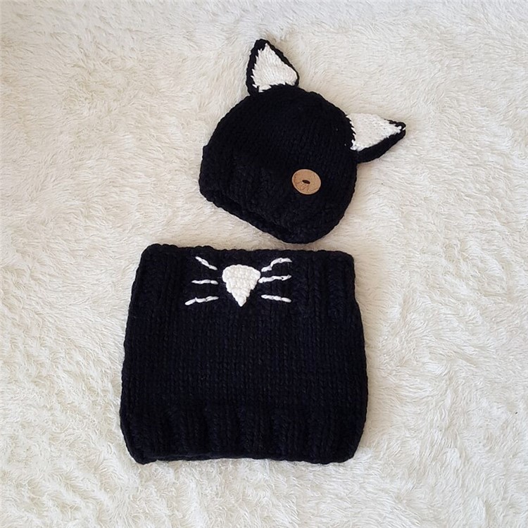 Winter Kids Warm Fox Animal Hats Knitted Coif Hood Scarf Beanies - Black-9