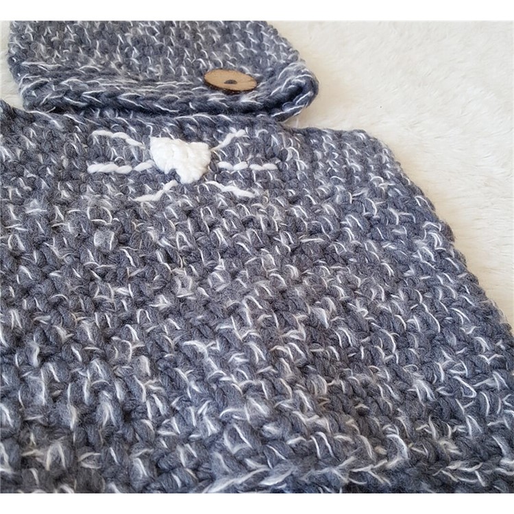 Cute Winter Kids Warm Fox Animal Hats Knitted Coif Hood Scarf Beanies - Grey-4