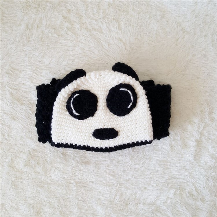 Cute Panda Winter Hand Knitted Hat with Integral Scarf for Children-10