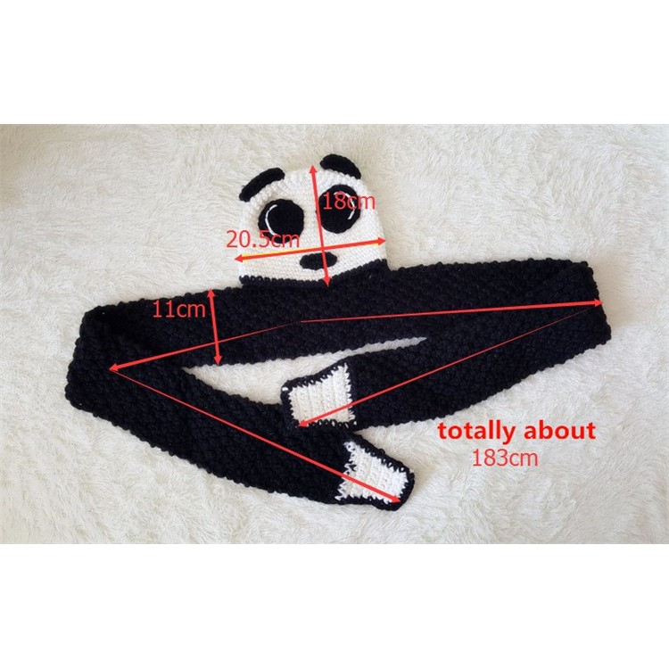 Cute Panda Winter Hand Knitted Hat with Integral Scarf for Children-12