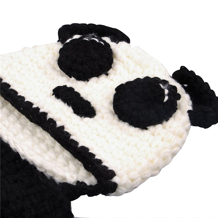 Cute Panda Winter Hand Knitted Hat with Integral Scarf for Children-5