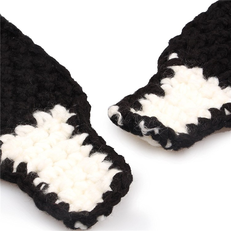 Cute Panda Winter Hand Knitted Hat with Integral Scarf for Children-6