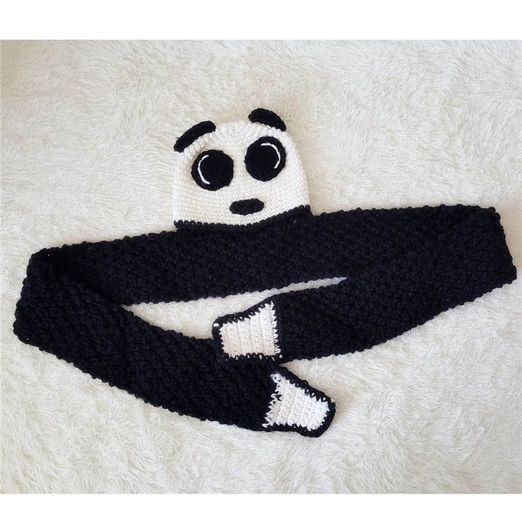 Cute Panda Winter Hand Knitted Hat with Integral Scarf for Children-8